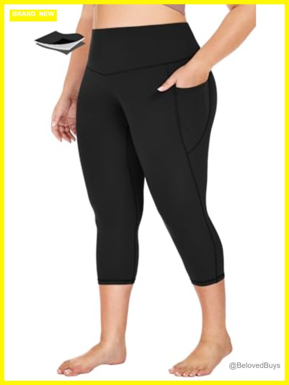 Plus Size Capri Leggings Tummy Control High Rise with Pockets 4-Way Stretch